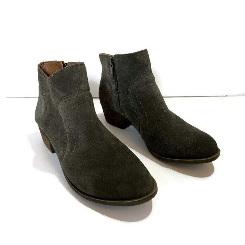 Lucky Brand Womens' Suede Ankle Boots Size 7M Gray Zip Up Boho Western Cowgirl